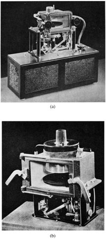 FIG. 29 Casella Slit Sampler for Airborne Bacteria (CitationKusnetz 1962) [From American Conference of Governmental Industrial Hygienists (ACGIH®), AirSamplingInstruments , SecondEdition, Copyright 1962. Reprintedwithpermission]: (a) smallmodel (1 cfm) mountedonpumpbox (forconcentrationsfrom 1–100,000 bacteriumpercubicfoot) and (b) largemodel (25 cfm) (forconcentrationsdownto 1 bacteriumper 100 ft 3$).