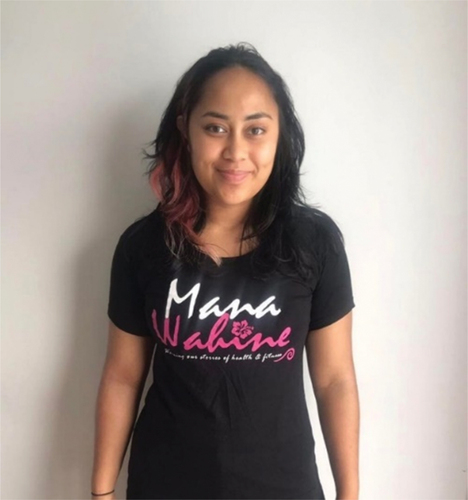 Figure 3. Nora (19, Samoan-niuean) - modelling the Mana Wahine t-shirt designed by the first author and given as koha for participation (photo used with full permission).