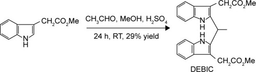 Scheme 1 Synthetic route to dimethyl 2,2′-[2,2′-(ethane-1,1-diyl)bis(1H-indole-3,2-diyl)]diacetate (DEBIC).