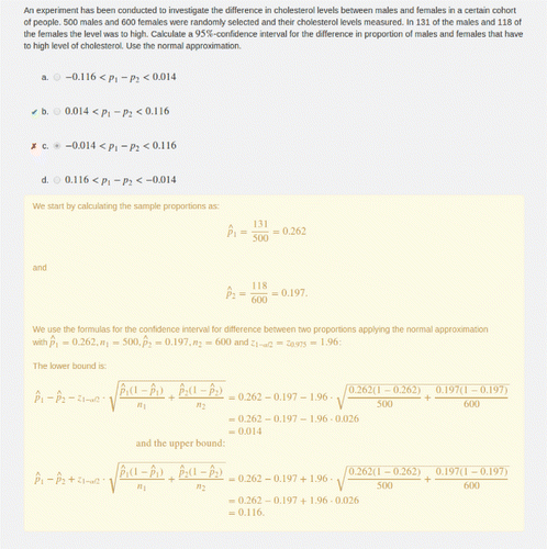 Figure 2. A question from a lecture on inferences for proportions. The students are informed what the correct answer is and shown an explanation of the correct answer.
