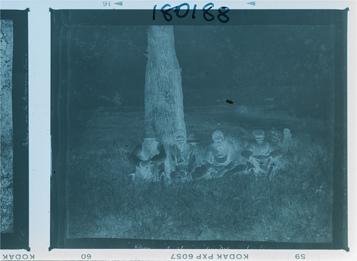 Figure 3. 6×7 cm copy negative, created in 1999. This negative shows the edges of the photograph and the top of the letters in the caption below the photograph. This indicates a caption exists but has not been photographically copied. Loaned by the Bancroft family, Courtesy State Library of Queensland 180188.
