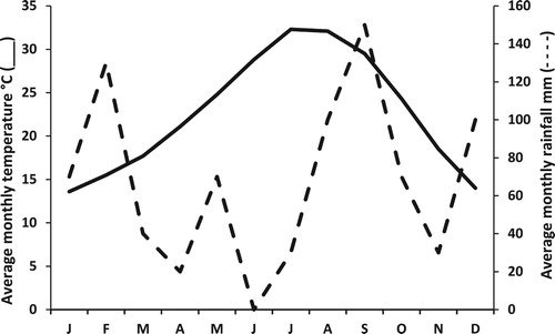 Figure 1. Average temperature and rainfall during the experimental period in Marín, N.L., México.