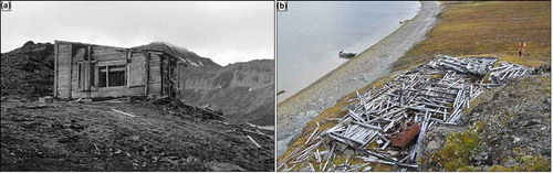 Figure 4. Remains of the A/S Kulspids house in (a) 1999 and (b) 2015. (Photo P. Zagórski).