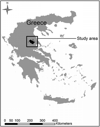 Figure 1. Location of the study area in central Greece.