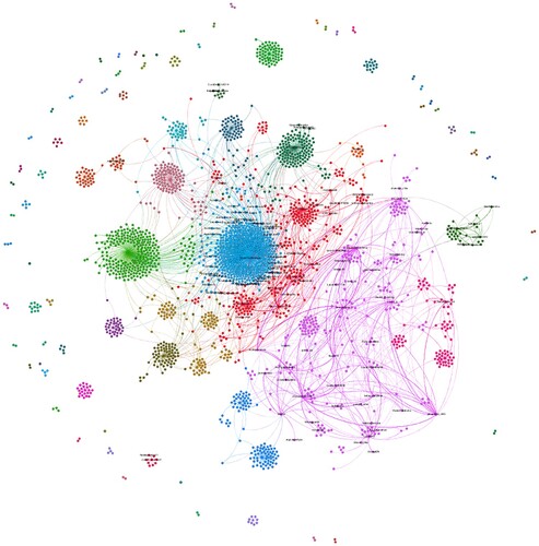 Figure 2. Retweeting of user accounts. Modeled in Gephi using Force Atlas 2.