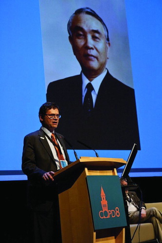 Figure 1.  Professor Steve Rennard announces the ‘COPD Hall of Fame’ award given to Professor Yoshi Fukuchi.