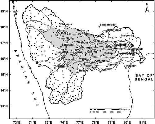 Fig. 6 One-day isohyetal pattern of the 29 September 1964 rainstorm (in situ) over the Krishna basin.