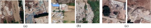 Figure 2. Samples of solid waste sites. (a) Langfang city in China; (b) Faridabad city in India; (c) Tezoyuca city in Mexico.