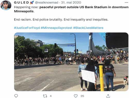Figure 2. @realknowmad’s tweet from the protest in Minneapolis on the 31st of May 2020. Screenshot from Twitter