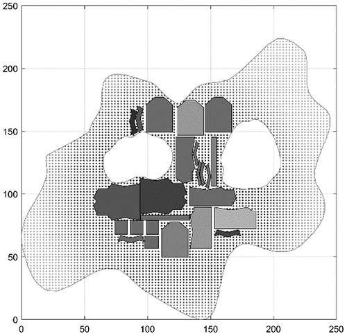 Figure 2. Placement of dataset ALBANO on an irregularly shaped marker with holes.