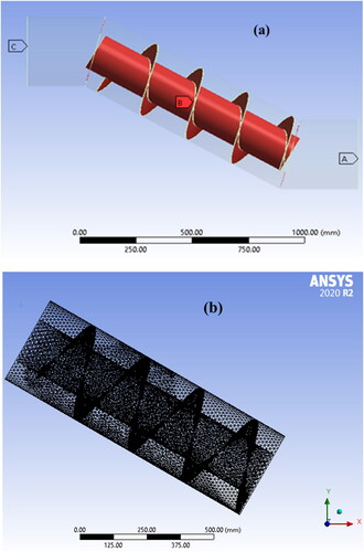 Figure 2. Screw enclosure (a) and mesh generation (b).