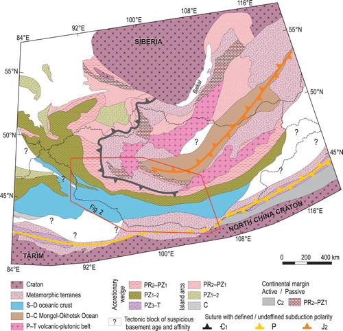 Figure 1. Geological position of Mongolia in the frame of CAOB, according to CitationNguyen et al. (2018), modified from CitationBuriánek et al. (2017).