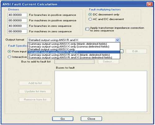 Figure 5. ANSI fault calculation screen in PSS/E