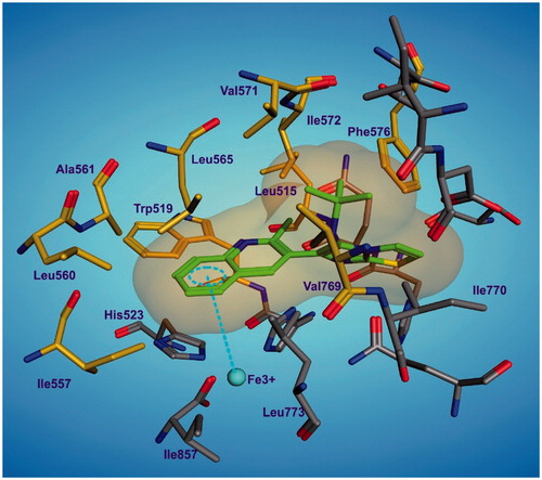 Figure 2. The best docked pose of compound 6n in the active site of 15-LOX.