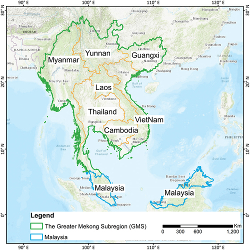 Figure 1. Geographical location of the Greater Mekong Subregion and Malaysia (GMS+).