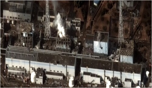 Figure 3. Aerial view of the Fukushima Daiichi Nuclear Power Station complex, days after the record earthquake, tsunami, and meltdowns.