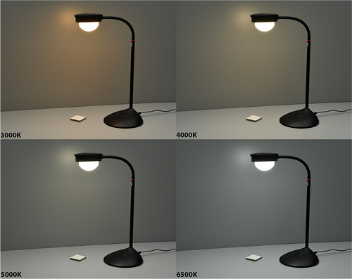 Figure 36 Images of the Fiilex V70 desktop viewing lamp in the D65 viewing booth.