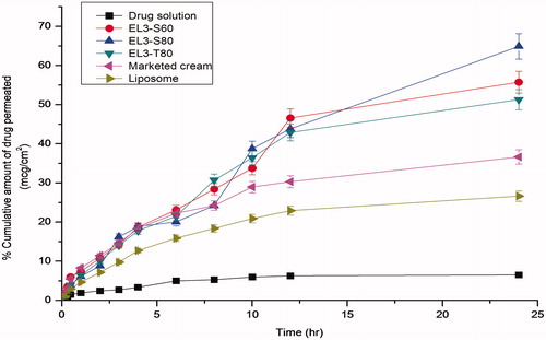 Figure 6. Percentage cumulative amount of 5-FU permeated through albino rat skin over a period of 24 h.