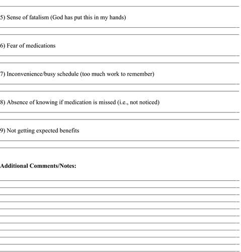 Figure 1 Feedback form to test the cultural acceptability of motivators and detractors to medication adherence.