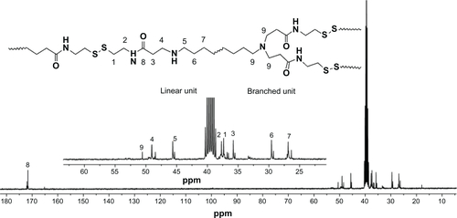 Figure S7 13C Nuclear magnetic resonance spectrum of branched poly(amido amine)s.