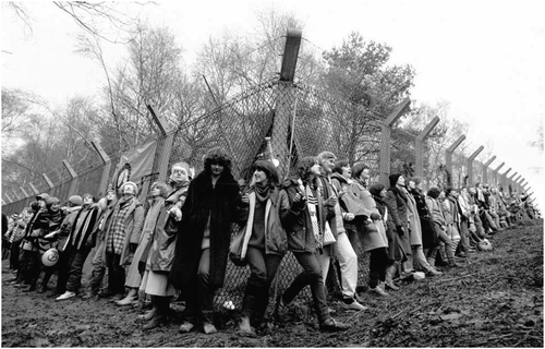 Figure 2. Embrace the Base, women’s peace protests, RAF Greenham Common air base, December 12, 1982. Courtesy PA Images/Alamy Stock Photo.