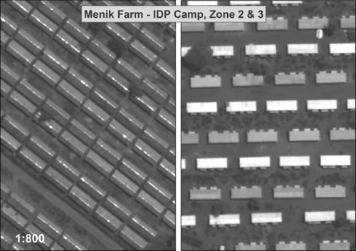 Figure 2.  A sample of elongated camp structures. WorldView-1 imagery © Digitalglobe 2009, distributed by e-GEOS.