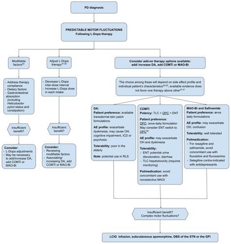 Figure 1 Management proposal for motor fluctuations, considering factors that influence add-on treatment choice.