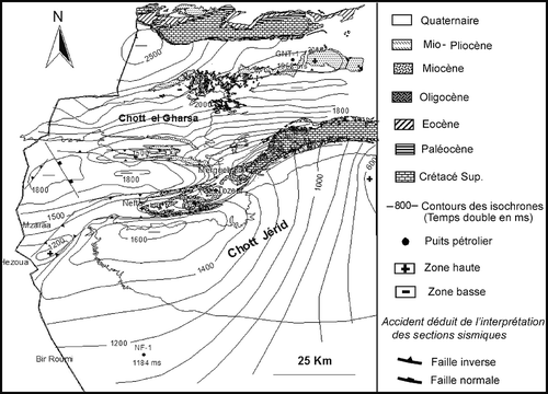 Fig. 9 Carte isochrones de la dolomie aptienne dans le secteur du Jérid-Gafsa sud.