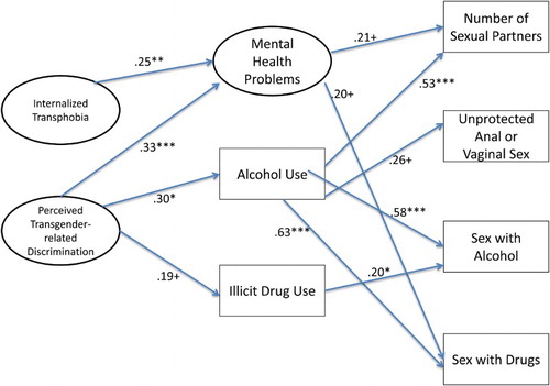 Figure 3. Final results for mediational model 1.Note: + p ≤ .10, *p ≤ .05, **p ≤.01, ***p ≤ .001.