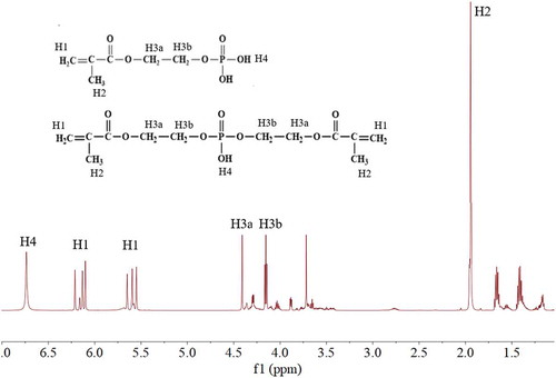 Figure 2. 1H-NMR spectrum of P-monomer and respective hydrogen resonances (600 MHz, CDCl3).