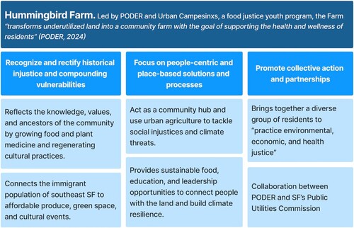 Figure 2. Hummingbird Farm (PODER): incorporating key aspects of intersectional climate justice.Source: own elaboration.