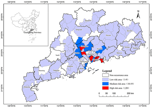 Figure 1 The risk distribution map of injury events against doctors in the Guangdong Province.
