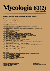 Cover image for Mycologia, Volume 81, Issue 2, 1989