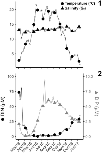 Figs 1, 2. Seasonal cycle of environmental parameters in Roskilde Fjord during the study period.