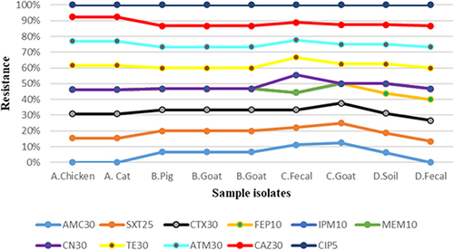 Figure 6 Antibiotic sensitivity profiles for isolates from four unique households.