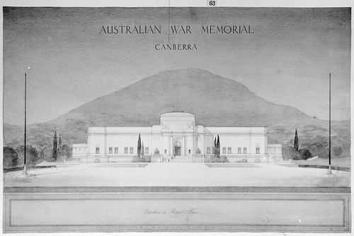 Figure 1. Charles Towle, competition design for the Australian War Memorial, elevation view (1925–26). Collection: National Archives of Australia.
