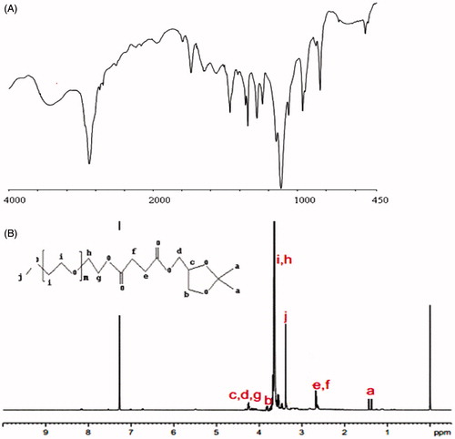 Figure 2. IR (A) and 1H NMR (B) spectra of PI.