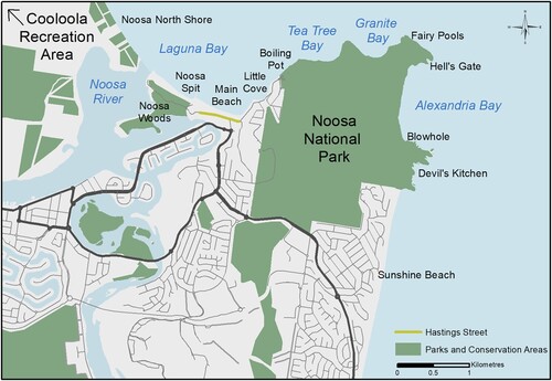 Figure 4. Noosa National Park map and nearby protected areas.