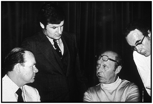 Figure 2. Formation of the International Federation of Orthopaedic Manipulative Therapists (IFOMT) 1974 Montreal, Canada (From left: Geoffrey Maitland, Stanley Paris, Freddy Kaltenborn, and Gregory Grieve.) From: In the Best Interests of the Patient Phys Ther. 2006;86(11):1541–1552. doi:10.2522/ptj.2006.mcmillan.lecture Phys Ther | © 2006 American Physical Therapy Association (With permission from Oxford University Press).