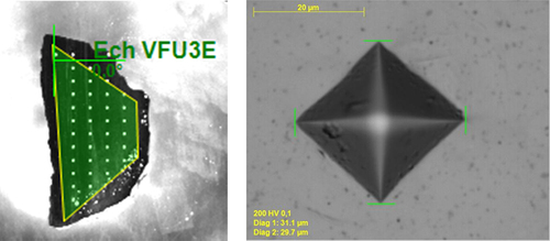 Figure 11. Vickers microhardness imprints for VF-U3 sample.