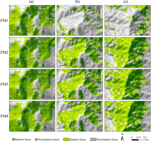 Figure 11. The classification results in three validation regions using four feature models of FM1, FM2, FM3 and FM4.