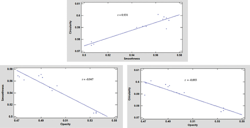 Figure 3. Correlation graphs between shape parameters.