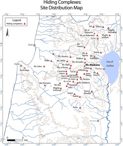 Figure 1. Map of Ḥorvat Maskana and sites with hiding complexes.