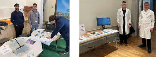 Figure 2. From left to right, Jacob Aniyan and Akhshay (left picture) at the science in the park event at Wollaton Hall, Nottingham and Carl Brown and Thomas Hayward (right picture) at the Curious Rebels at Nottingham Castle.