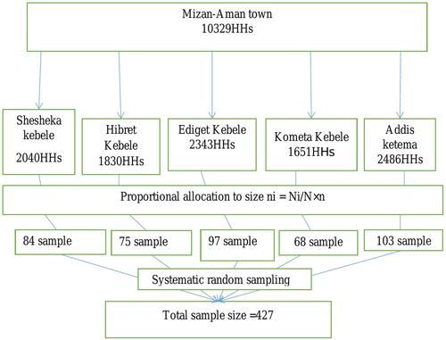 Figure 1 Schematic presentation of sampling procedure for a study conducted in Mizan-A man town, Bench-Sheko Zone, Southwest Ethiopia, 2020.