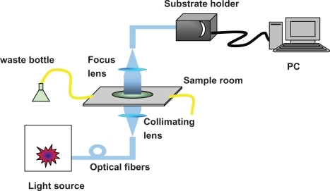 Figure 4 Schematic representation of integrate LSPR nanobiosensor. The sensor chip is loaded by substrate holder (on the top of the system).