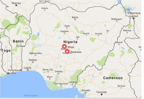 Figure 1 Map of Nigeria showing study locations – Nasarawa and Abuja, FCT.
