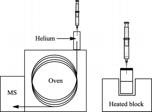 Figure 1 Schematic of the GC-MS machine, a headspace vial heated in a heating block and the injection syringe