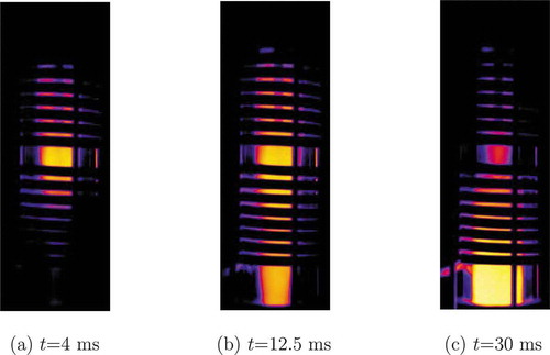 Figure 17. High-speed video images showing Tandem-MITP for phase difference θd=π between the upper and lower coil current [Citation66]