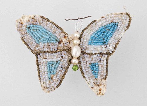 Figure 7. Close up of beaded butterfly buckle made by Corporal Stinson, St Fagans VAD Hospital, 1916. ©Amgueddfa Cymru – National Museum Wales.
